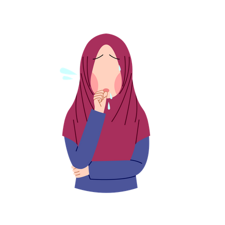 Muslim woman coughing Illustration