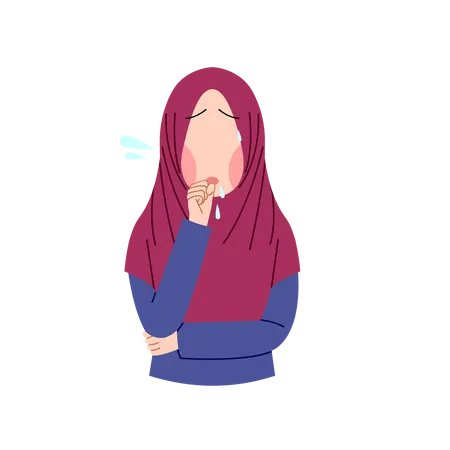 Muslim woman coughing  Illustration