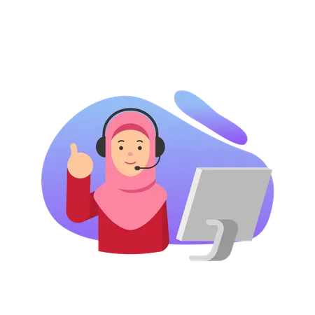 Customer Care Communication Muslim Girl Vector Flat Illustration Illustration
