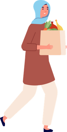 Muslim woman do grocery shopping  Illustration