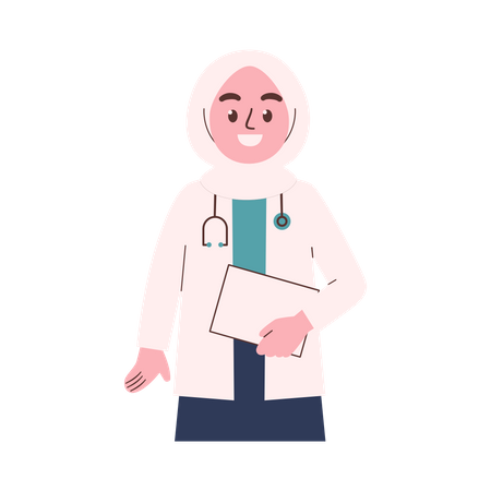 Muslim Woman Doctor With Clipboard  Illustration