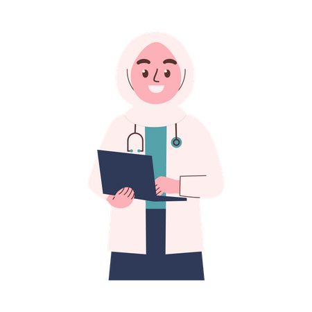 Muslim Woman Doctor with Laptop  Illustration