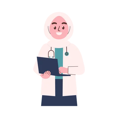 Muslim Woman Doctor with Laptop  Illustration