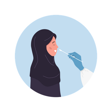 Muslim woman does PCR test Illustration