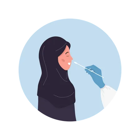 Muslim woman does PCR test Illustration