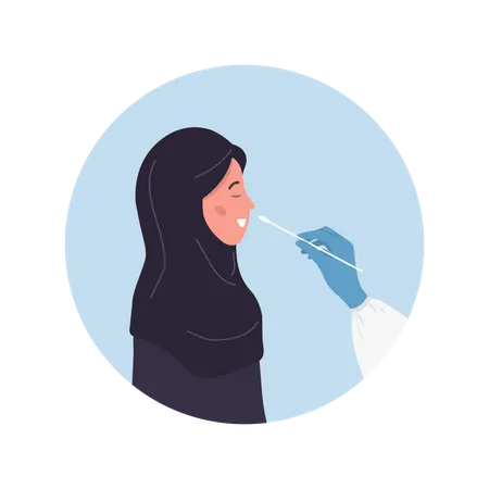 Muslim woman does PCR test  Illustration