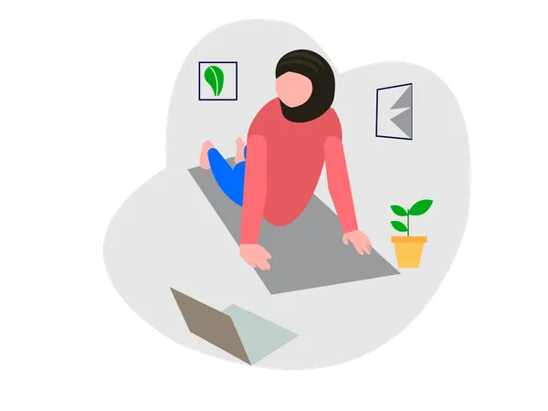 Muslim woman doing exercises at home  Illustration