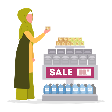 Muslim woman doing grocery shopping Illustration