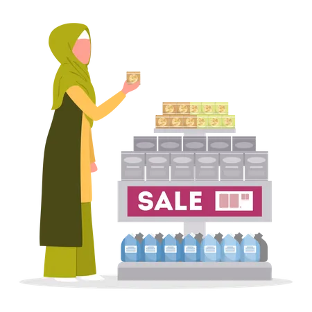 Muslim woman doing grocery shopping Illustration