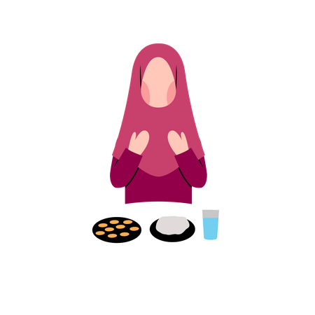 Muslim Woman Doing Iftar prayer  Illustration