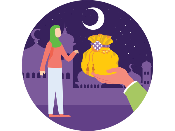 Muslim woman doing islamic Charity  Illustration