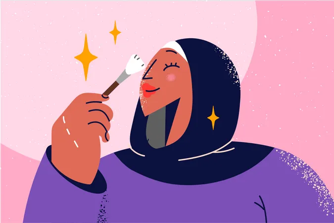 Muslim woman doing makeup  Illustration
