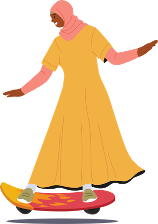 Muslim woman doing skateboarding  Illustration