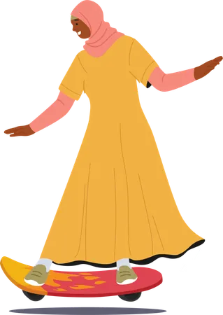 Muslim woman doing skateboarding  Illustration