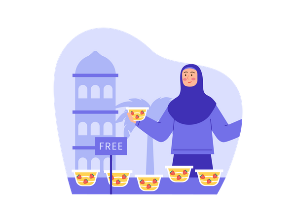 Muslim woman donating free food  Illustration