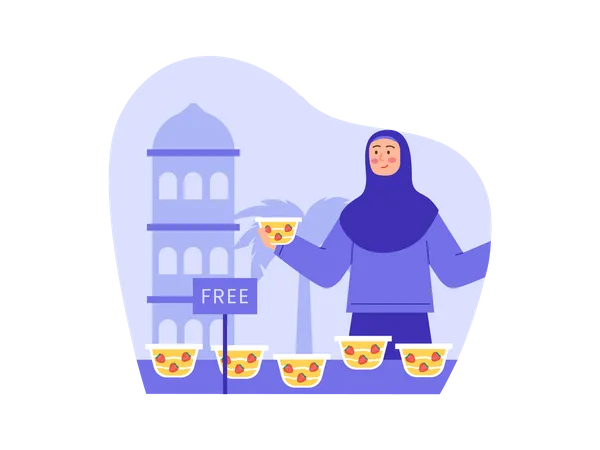 Muslim woman donating free food  Illustration