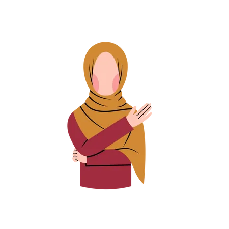 Muslim Woman Explaining Gesture Illustration