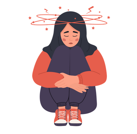 Muslim woman feeling chronic due to anemia  Illustration