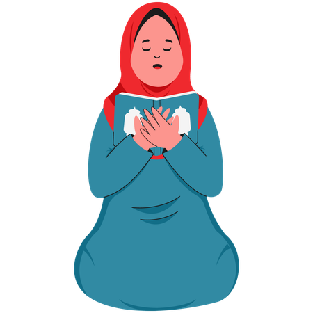 Muslim Woman Finishes Reading Al-Quran  Illustration