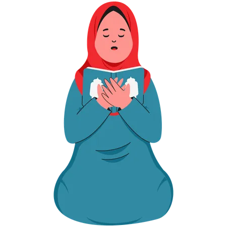 Muslim Woman Finishes Reading Al-Quran  Illustration