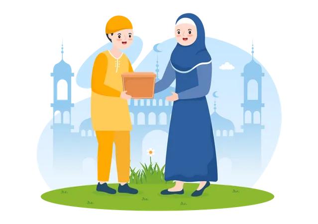 Muslim Woman Giving Alms to Man Illustration