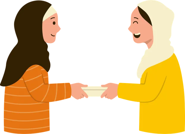 Muslim woman giving food donation on Eid  Illustration