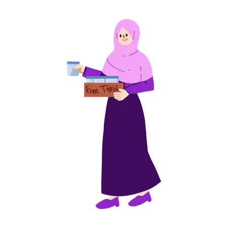 Muslim woman giving Free Takjil  Illustration