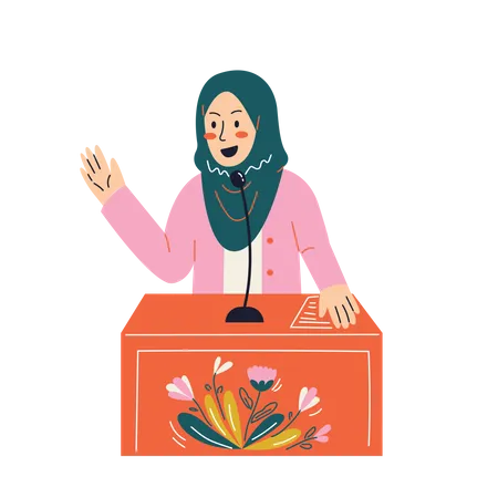 Muslim woman giving speech on women's day Illustration