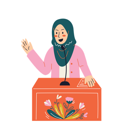 Muslim woman giving speech on women's day  Illustration