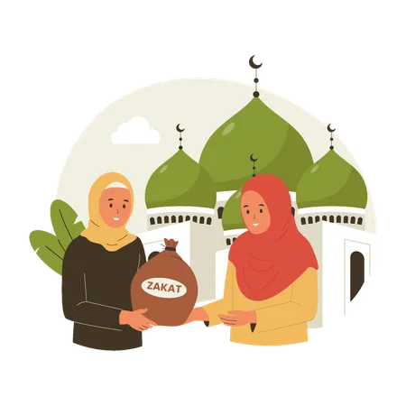 Muslim woman giving zakat  Illustration