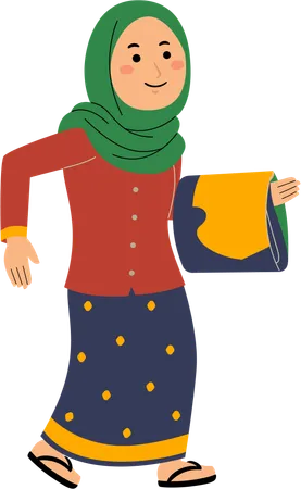 Muslim Woman Go To Mosque Illustration