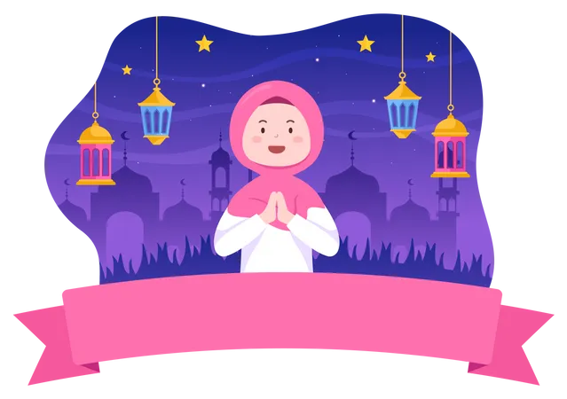 Muslim woman greeting  일러스트레이션