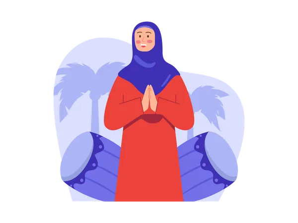 Muslim woman greeting for Ramadan Illustration