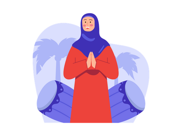 Muslim woman greeting for Ramadan  Illustration