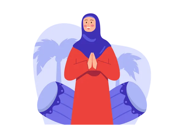 Muslim woman greeting for Ramadan  Illustration