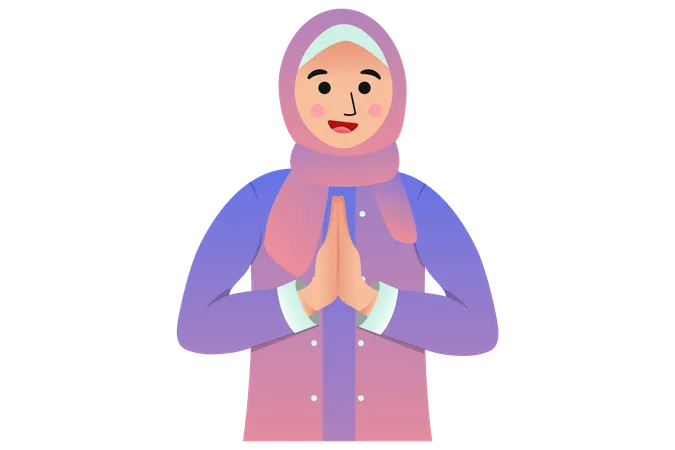 Muslim Woman  Greeting  Illustration