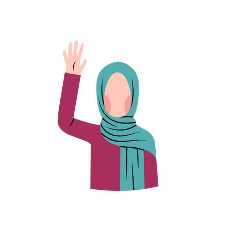 Muslim woman greeting waving hand Illustration