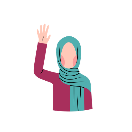 Muslim woman greeting waving hand  Illustration