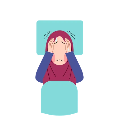 Hijab Woman On Bed Feeling Headache Illustration