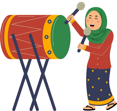 Muslim woman hitting the drum  Illustration