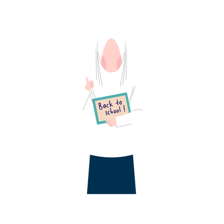 Muslim woman hold board saying back to school Illustration