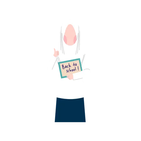 Muslim woman hold board saying back to school Illustration