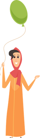 Muslim woman holding balloon  イラスト