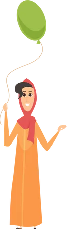 Muslim woman holding balloon  イラスト