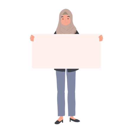 Muslim woman Holding Blank Placard for Peaceful Protest  Illustration