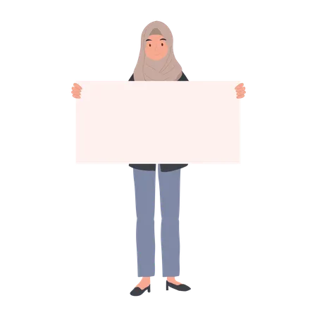 Muslim Woman Holding Blank Placard For Peaceful Protest イラスト