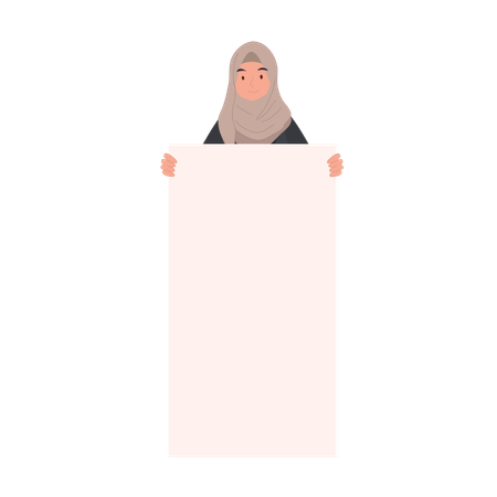 Muslim woman Holding Blank Placard for Peaceful Protest  イラスト