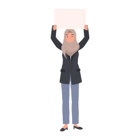 Muslim woman Holding Blank Placard for Peaceful Protest  Illustration