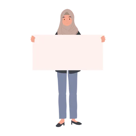 Muslim woman Holding Blank Placard for Peaceful Protest  Illustration