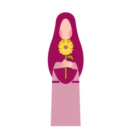 Muslim Woman Holding Flower  Illustration